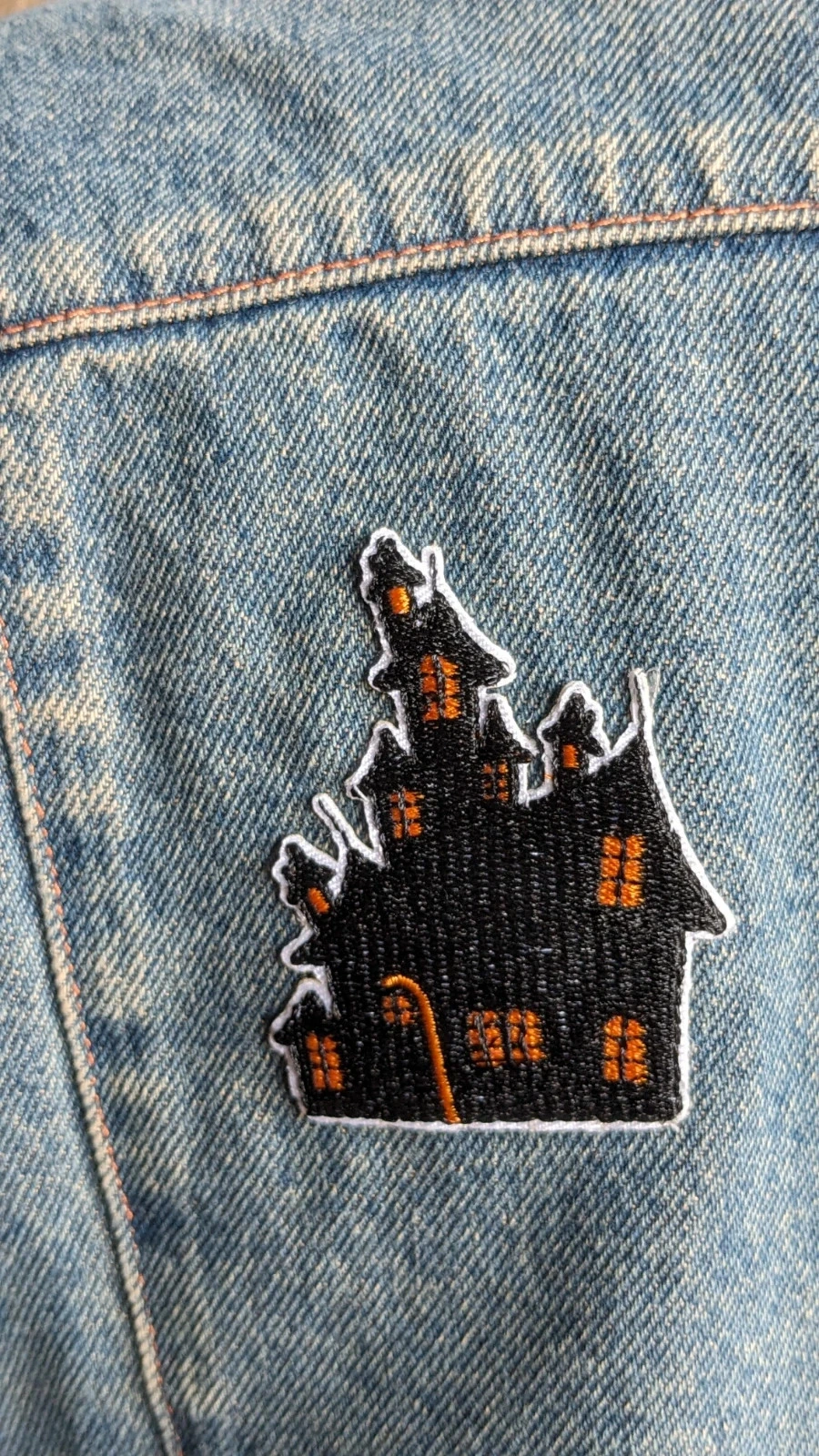 Embroidered denim jacket "Halloween, Scare Me" – photo 6